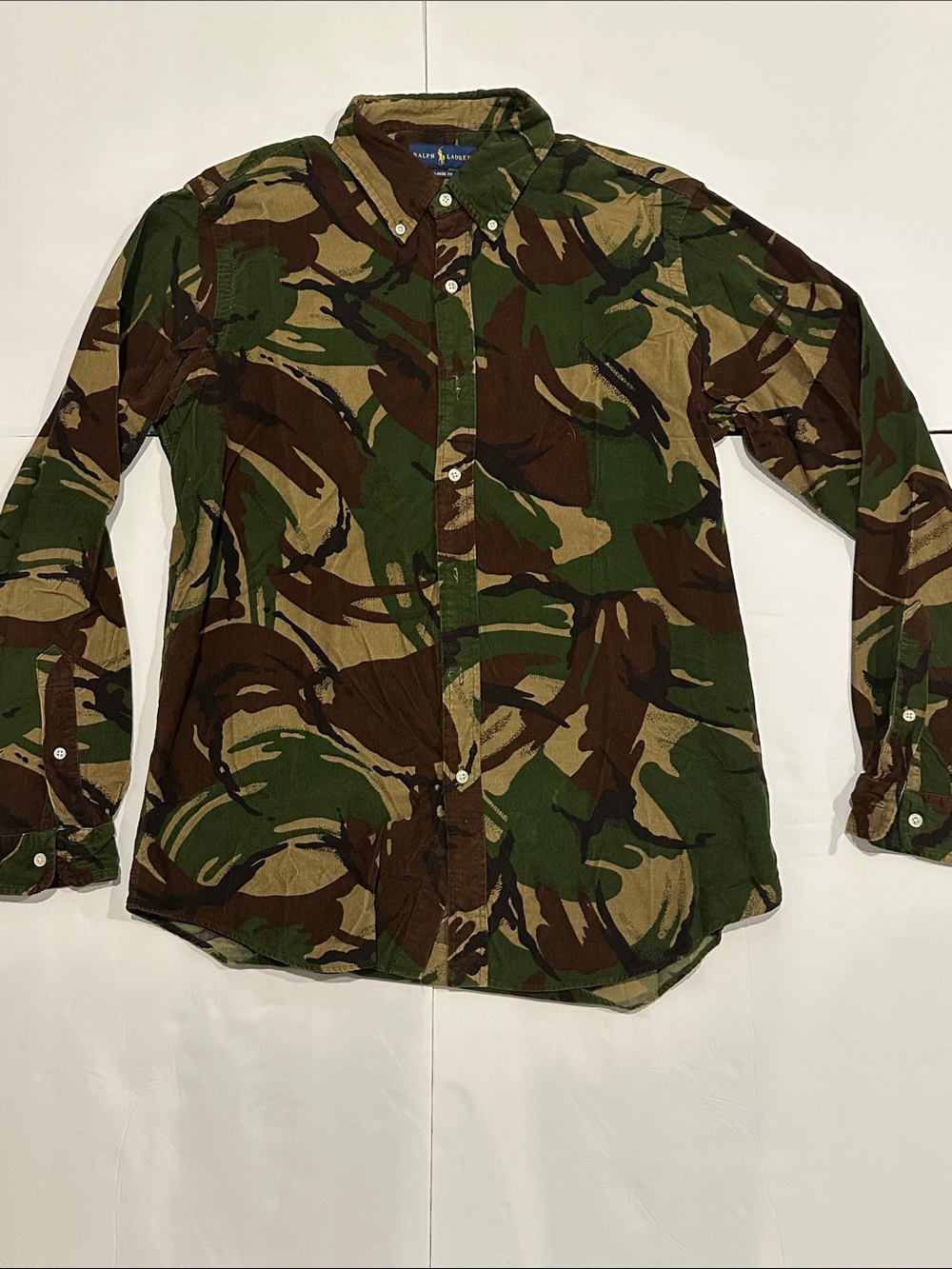 Ralph Lauren Green Brown Camouflage Button-Down Long Sleeve